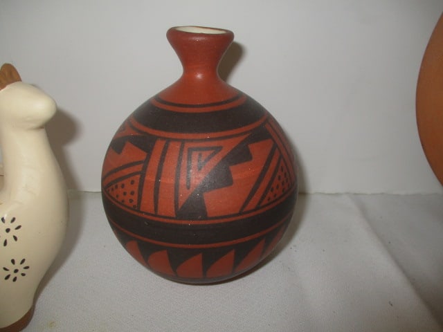 Navajo Folk Art Vase, Bell, Night Light, Planter and Plate - 9