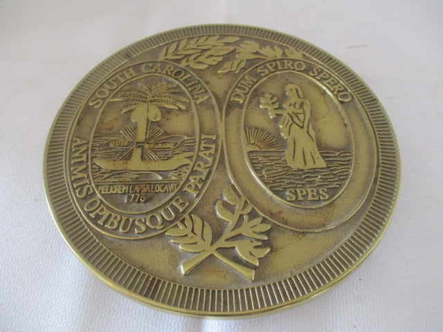 Virginia Metalcrafters Brass "The State Seal of South Carolina" Trivet (1 of 4)