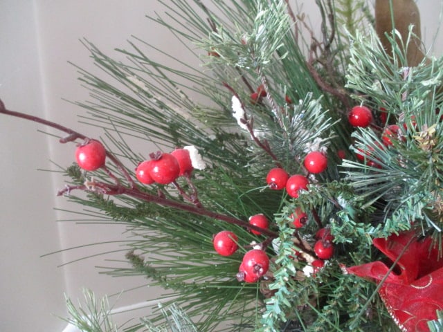 Artificial Holiday Centerpiece with Flocked Reindeer in Pottery Planter - 3