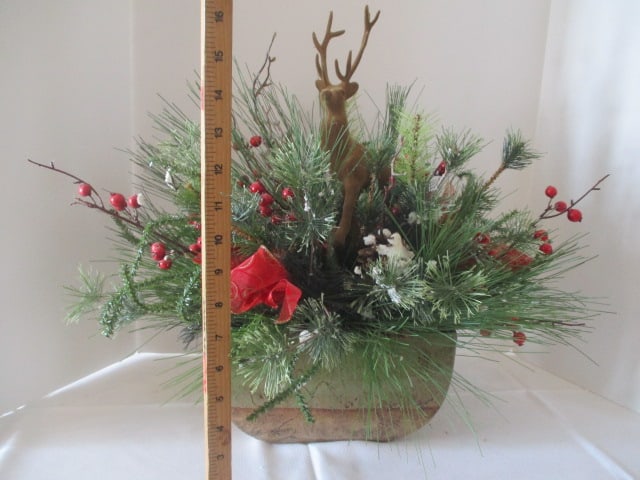 Artificial Holiday Centerpiece with Flocked Reindeer in Pottery Planter - 5