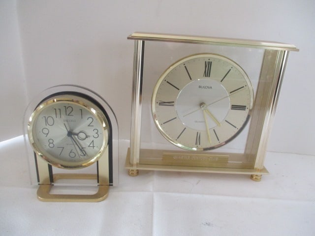 Bulova and Seiko Brass Quartz Desk/Table Clocks (1 of 10)
