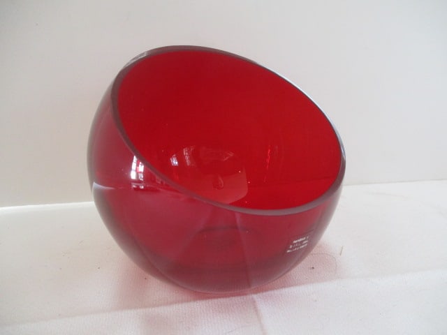 Crate & Barrel Ruby Red Hand Blown Slant Ball Vase: 5"h 