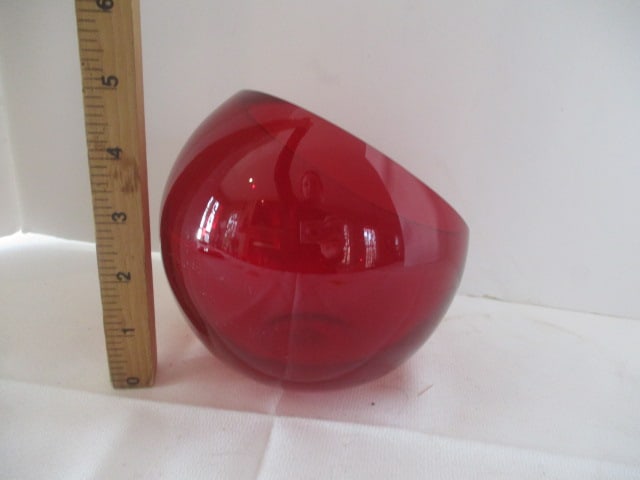 Crate & Barrel Ruby Red Hand Blown Slant Ball Vase - 4