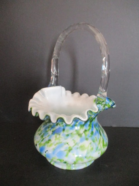 Cased Confetti Design Art Glass Basket (1 of 6)