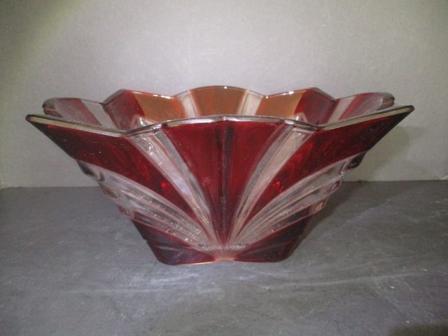 Ruby Red and Clear Center Piece Bowl (1 of 3)