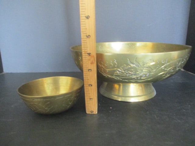 Two Brass Relief Design Bowls - 9