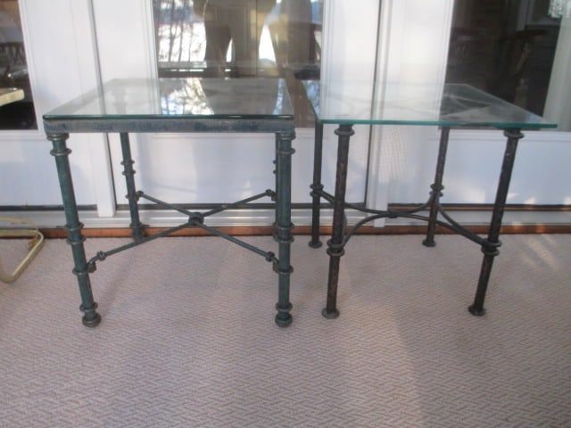 Two Wrought Iron Glass Top End Tables (1 of 9)