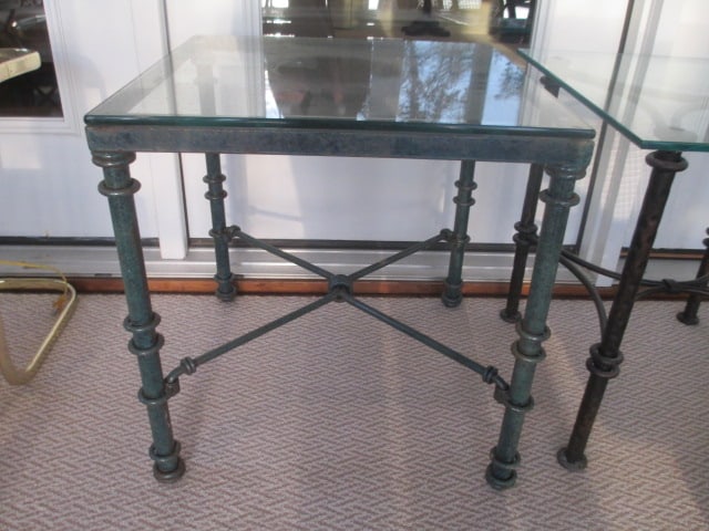 Two Wrought Iron Glass Top End Tables - 2