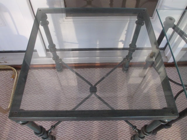 Two Wrought Iron Glass Top End Tables - 3