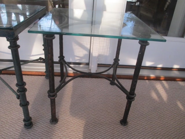 Two Wrought Iron Glass Top End Tables - 6