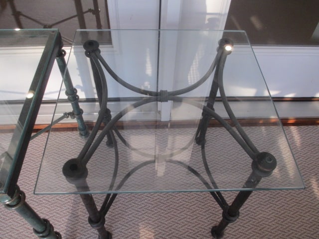 Two Wrought Iron Glass Top End Tables - 7