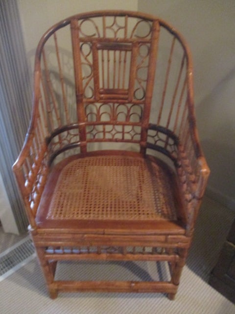 High Back Bamboo Arm Chair with Caned Seat (1 of 4)