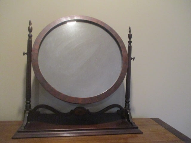 Antique Mahogany Stand Shaving Mirror with Inlaid Accents (1 of 4)