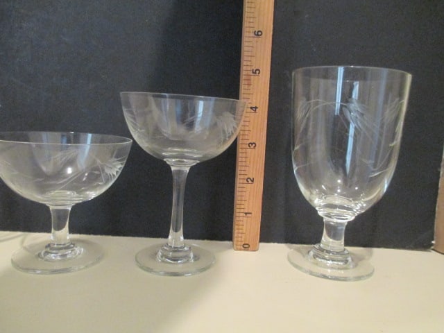 Japanese Wheat Etched Crystal Glassware - 4