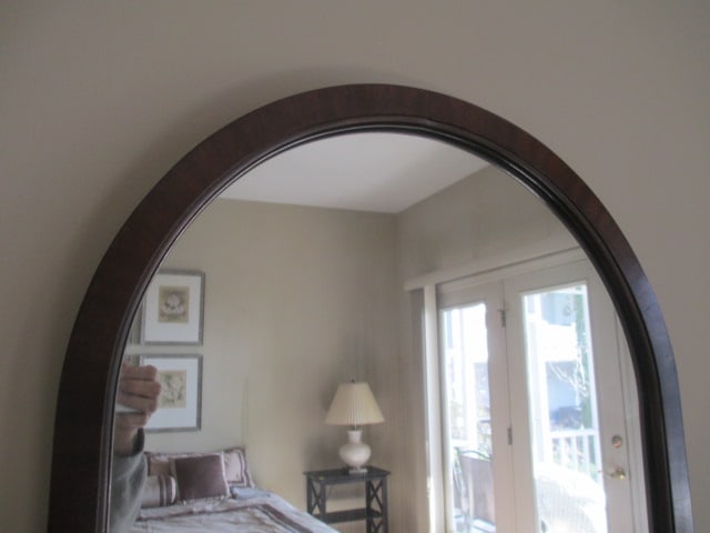 Vintage Mahogany Victorian Archtop Mirror with Carved Draped Tassel Trim - 2