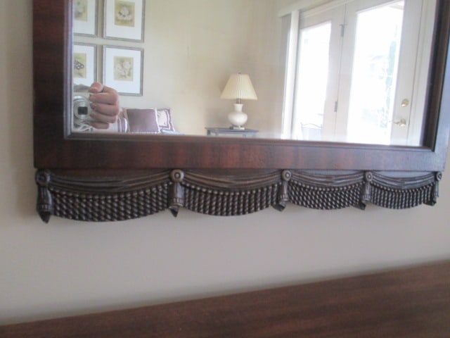 Vintage Mahogany Victorian Archtop Mirror with Carved Draped Tassel Trim - 3