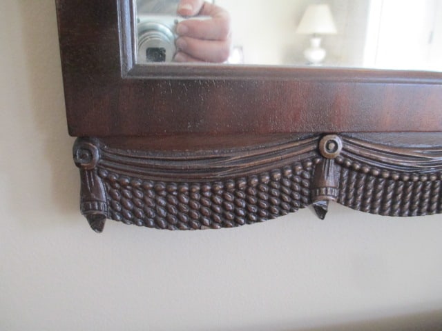 Vintage Mahogany Victorian Archtop Mirror with Carved Draped Tassel Trim - 4