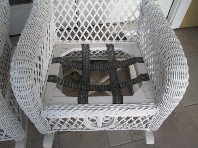 Pair of Painted White Wicker Rockers with Removable Seat/Back Cushions - 5