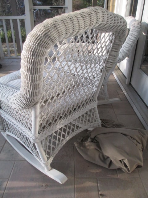 Pair of Painted White Wicker Rockers with Removable Seat/Back Cushions - 8