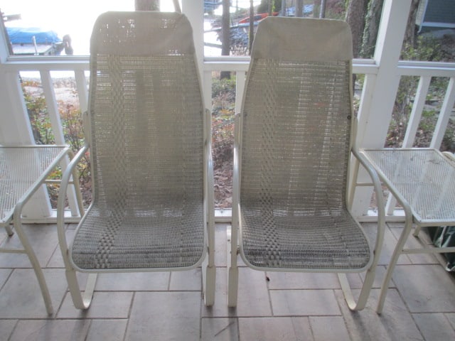 Pair of High Back Metal Frame Painted Cream Woven Bouncy Chair - 2