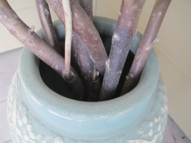 Bird and Flower in Relief Design Clay Vessel with Twig Arrangement - 3