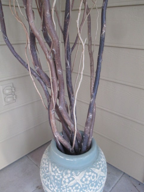 Bird and Flower in Relief Design Clay Vessel with Twig Arrangement - 6