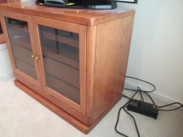 Retro Oak Glass Door Console Cabinet - 2