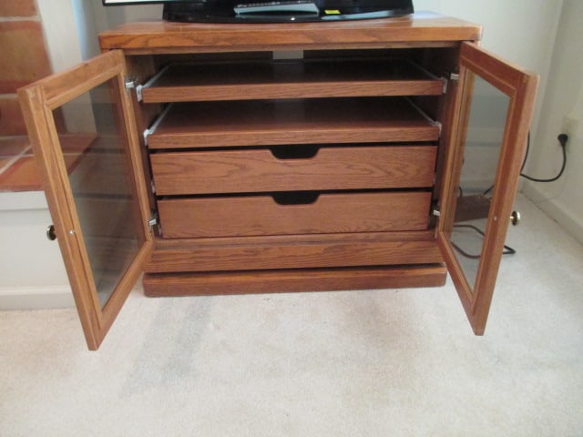 Retro Oak Glass Door Console Cabinet - 3