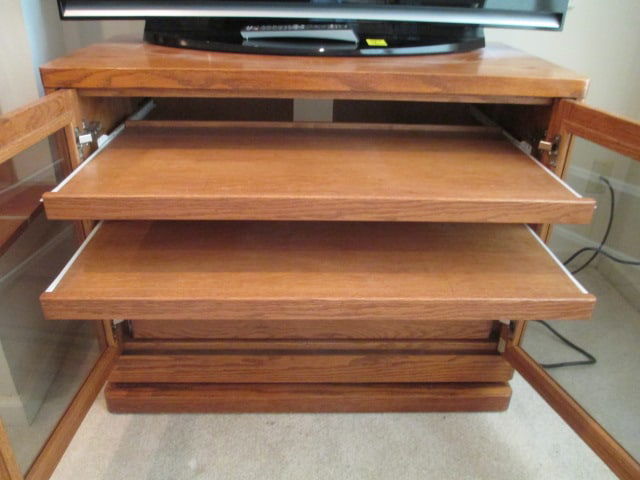 Retro Oak Glass Door Console Cabinet - 4