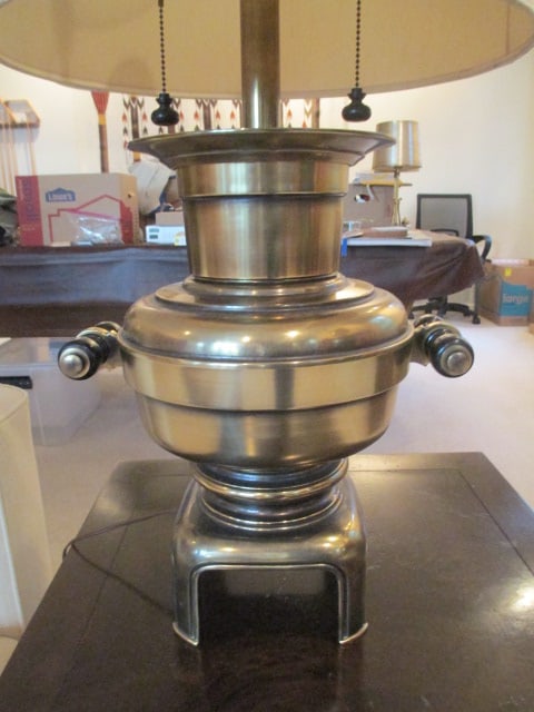 Stiffel Antique Brass Wood Handled Urn Table Lamp - 2