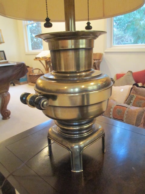 Stiffel Antique Brass Wood Handled Urn Table Lamp - 3