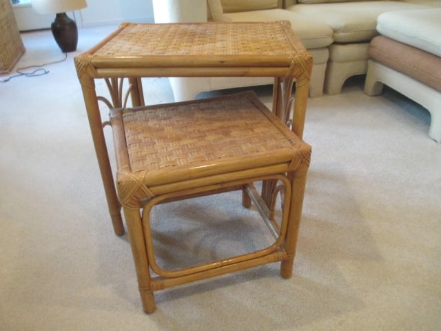 2 Piece Woven and Rattan Nesting Table Set (1 of 10)