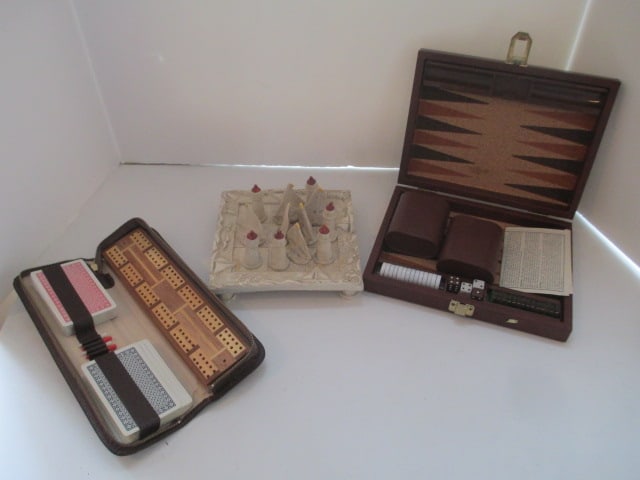 Travel Cribbage Game Set, Backgammon Set and Sailboat Theme Tic Tac Toe (1 of 4)
