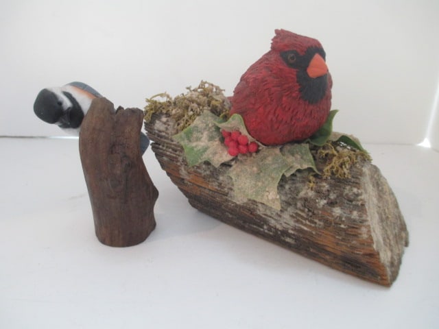 Signed Hand Crafted Chickadee and Oregon Wood Works Cardinal Figurines (1 of 10)