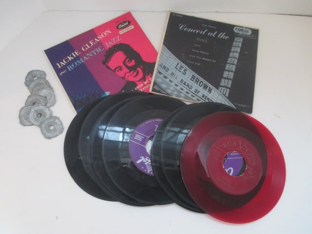 Grouping of 1950's Easy Listening 45 Speed Records and Metal Spindle Adapters (1 of 7)