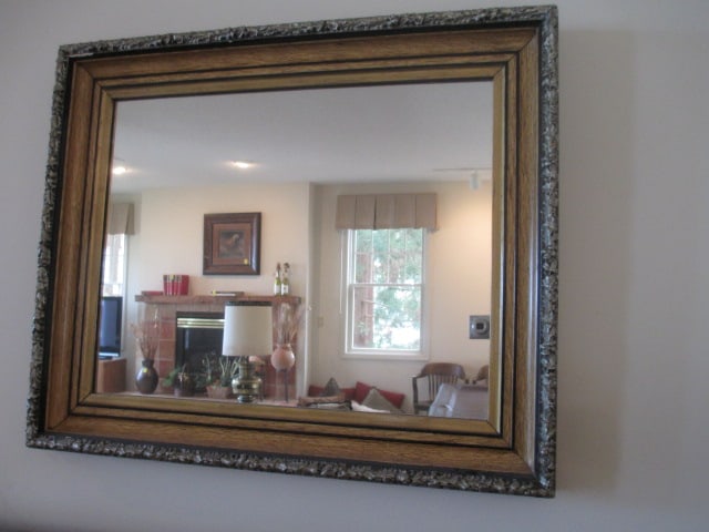 Oak Frame Mirror with Molded Flower Design Accent Trim (1 of 5)