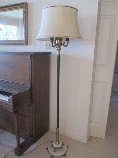 Neo Classical Style Black and Gold 3 Arm Torchiere Floor Lamp (1 of 9)