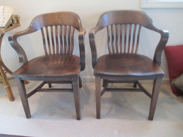 Pair of Solid Wood Library Arm Chairs with Bent Wood Spindle Backs (1 of 8)