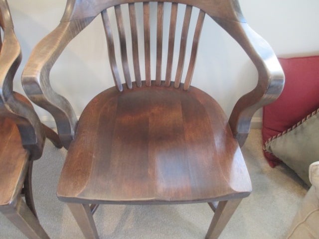 Pair of Solid Wood Library Arm Chairs with Bent Wood Spindle Backs - 2