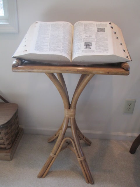 Rattan Bible/Dictionary Library Podium/Book Stand: 20" x 15" x 34 1/2", Includes 1970 "Webster's Unabridged Dictionary", Local Pickup Only 