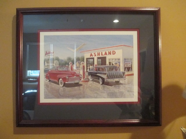 1994 Jack Schmitt Pencil Signed "Ashland Service Station" Print: Framed and matted 19 3/4" x 16 1/4" 