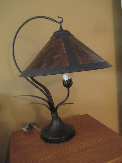 Bronzed Reed Shoot Design Candle Stick Table Lamp with Mica Shade (1 of 6)