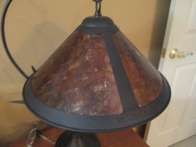 Bronzed Reed Shoot Design Candle Stick Table Lamp with Mica Shade - 2