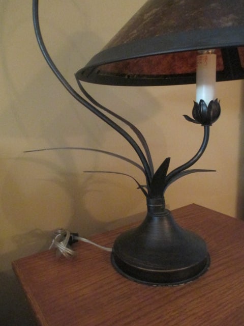 Bronzed Reed Shoot Design Candle Stick Table Lamp with Mica Shade - 5