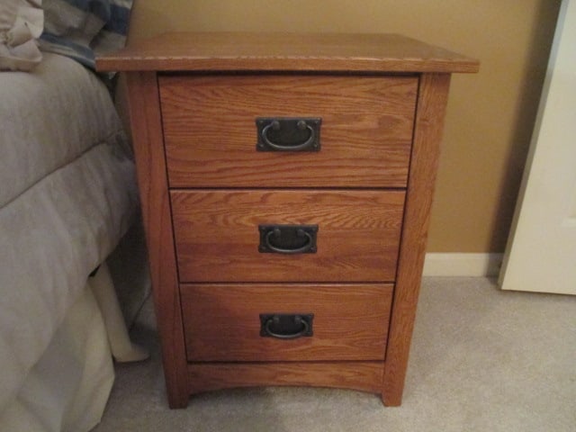 Oak 3 Drawer Nightstand with Wrought Iron Pulls (1 of 8)