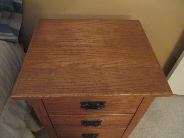 Oak 3 Drawer Nightstand with Wrought Iron Pulls - 2
