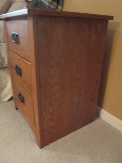 Oak 3 Drawer Nightstand with Wrought Iron Pulls - 3