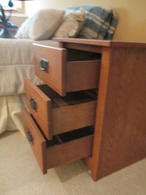 Oak 3 Drawer Nightstand with Wrought Iron Pulls - 4