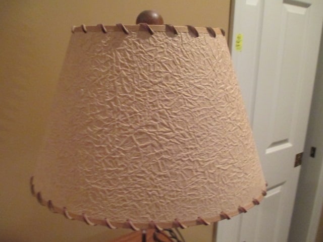 Wooden Model Canoe Table Lamp with Textured Paper Shade with Leather Laced Edge - 4