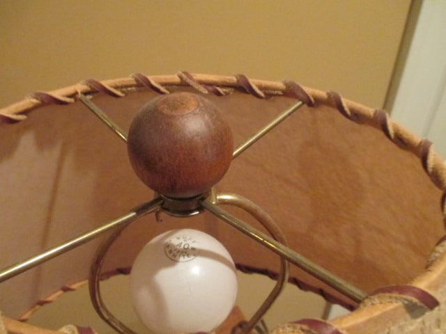 Wooden Model Canoe Table Lamp with Textured Paper Shade with Leather Laced Edge - 5